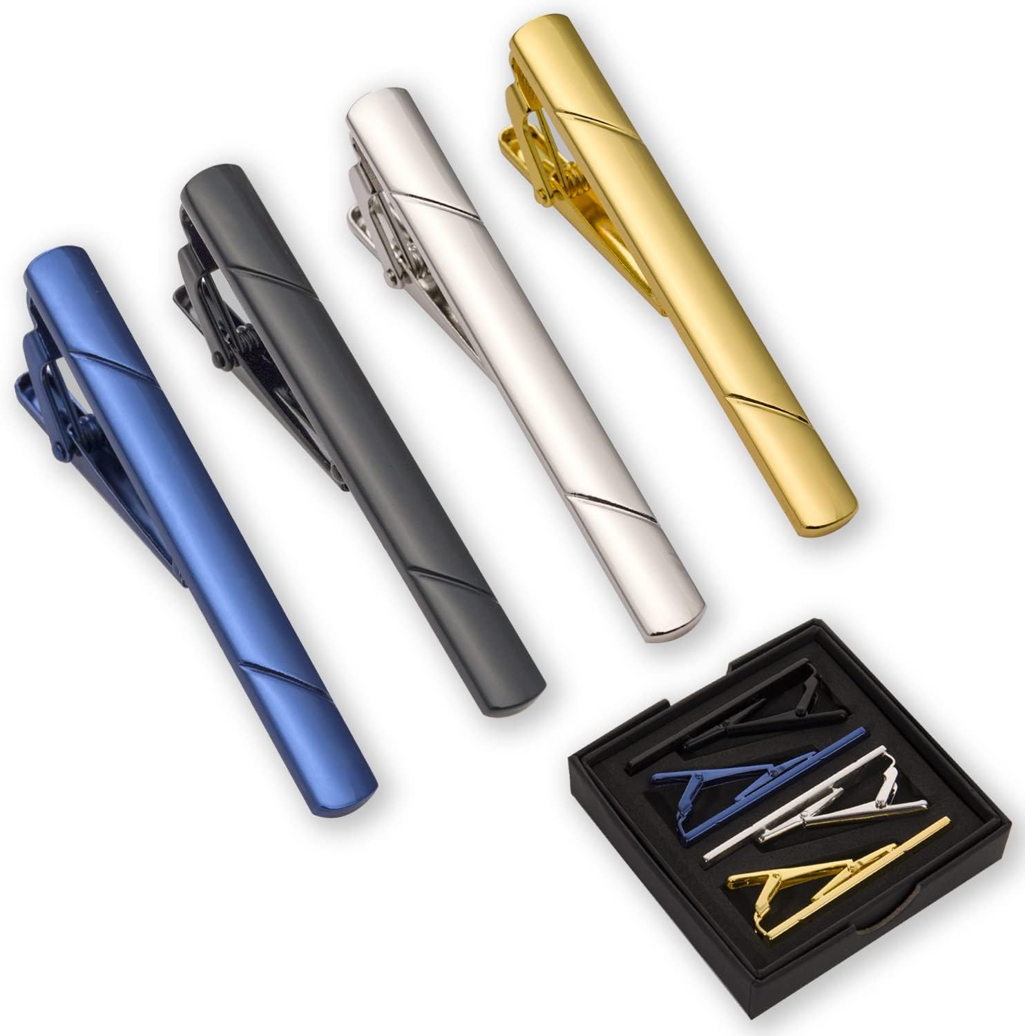 Tie Clip Silver - 4Pcs Tie Clips for Men with