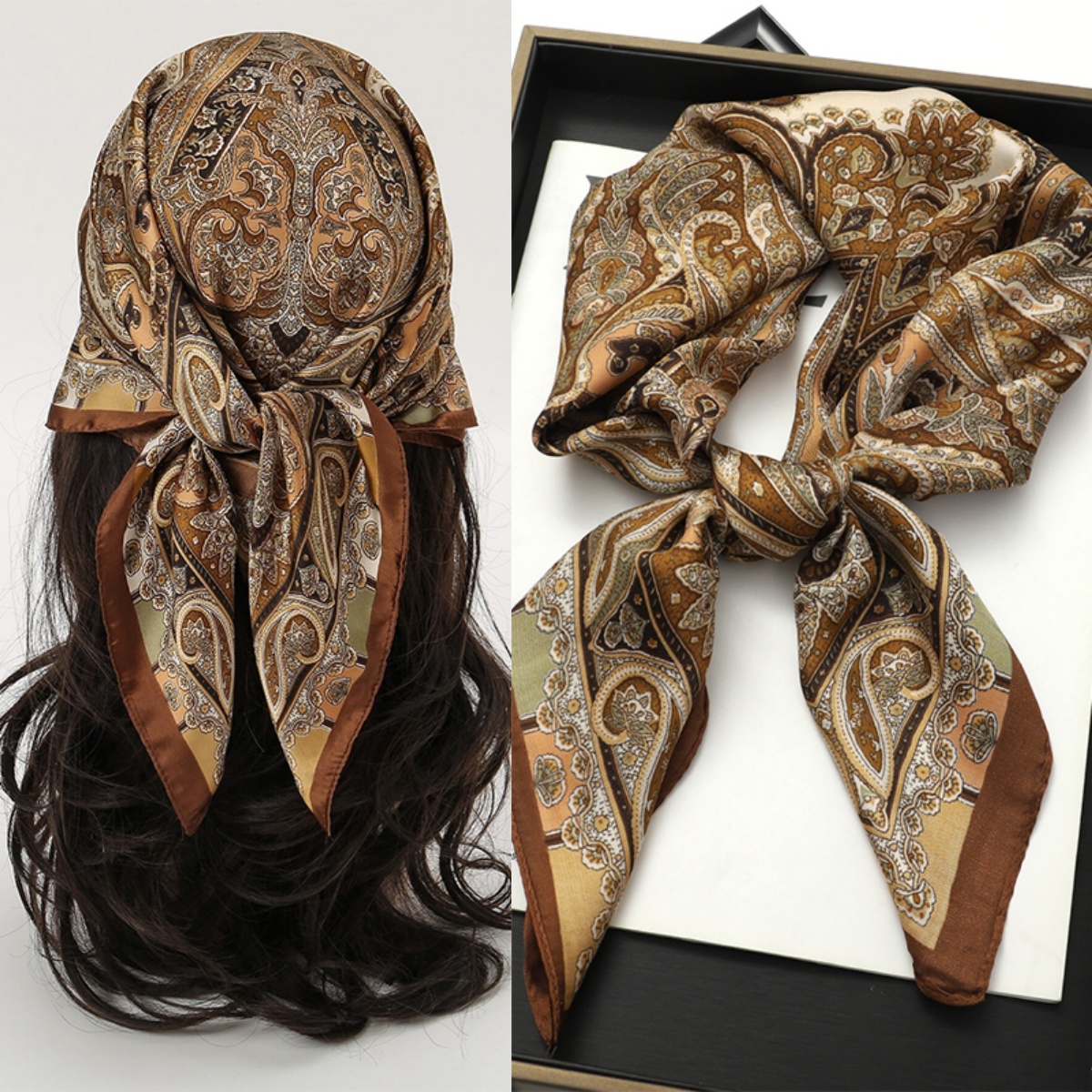 Bohemian Style Print Luxury Br - Silk Neck Scarf ulasan dan harga