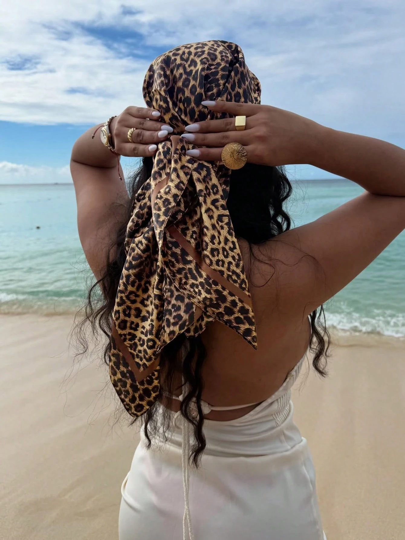 90cm Leopard Print Neckerchief - Silk Neck Scarf ulasan dan harga