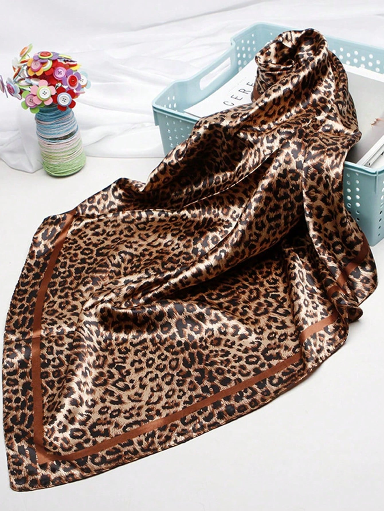 90cm Leopard Print Neckerchief - Silk Neck Scarf ulasan dan harga