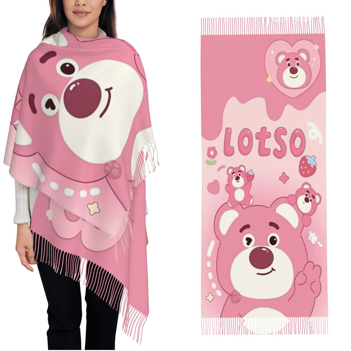 Lotso Pink Bear Women's Scarf  - Pashmina Wrap Large ulasan dan harga