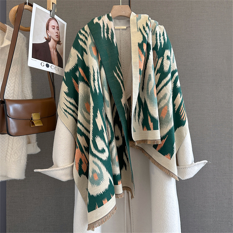 2025 Brand Warm Cashmere Ponch - Woven Scarf Blanket ulasan dan harga