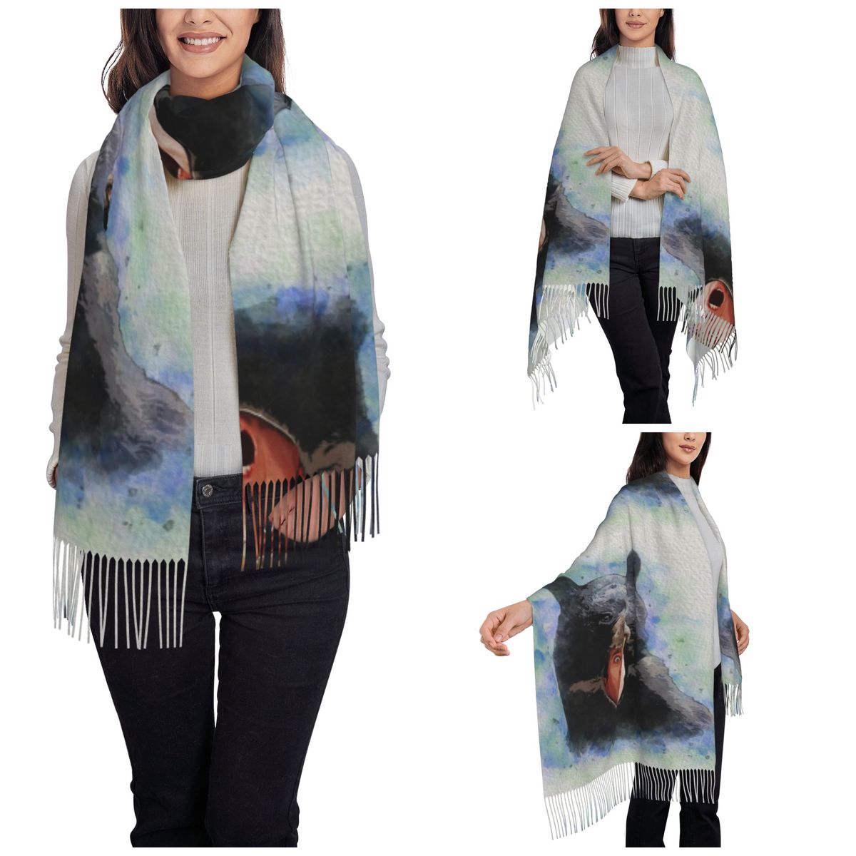 Cage Bear Watercolor Scarf for - Pashmina Wrap Large ulasan dan harga