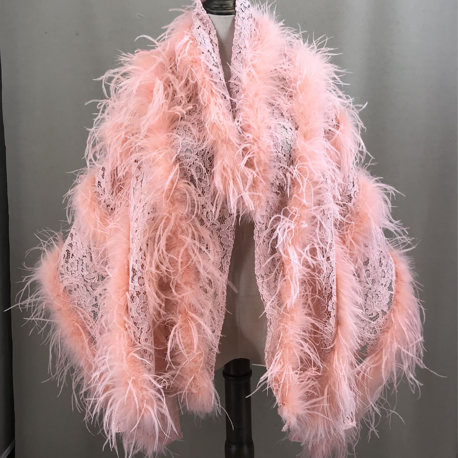 Real Ostrich Feather Lace Shaw - Stole Wedding Shawl ulasan dan harga