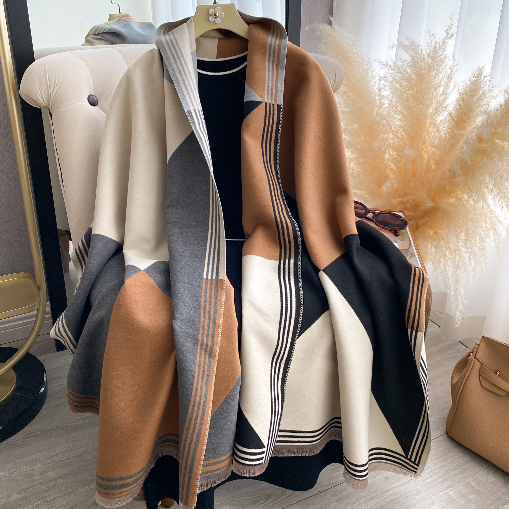 2025 Luxury Winter Cashmere Sc - Woven Scarf Blanket ulasan dan harga