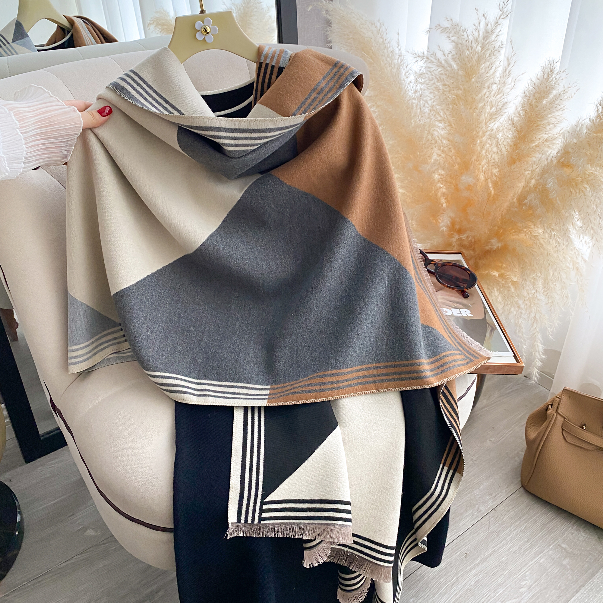 2025 Luxury Winter Cashmere Sc - Woven Scarf Blanket ulasan dan harga