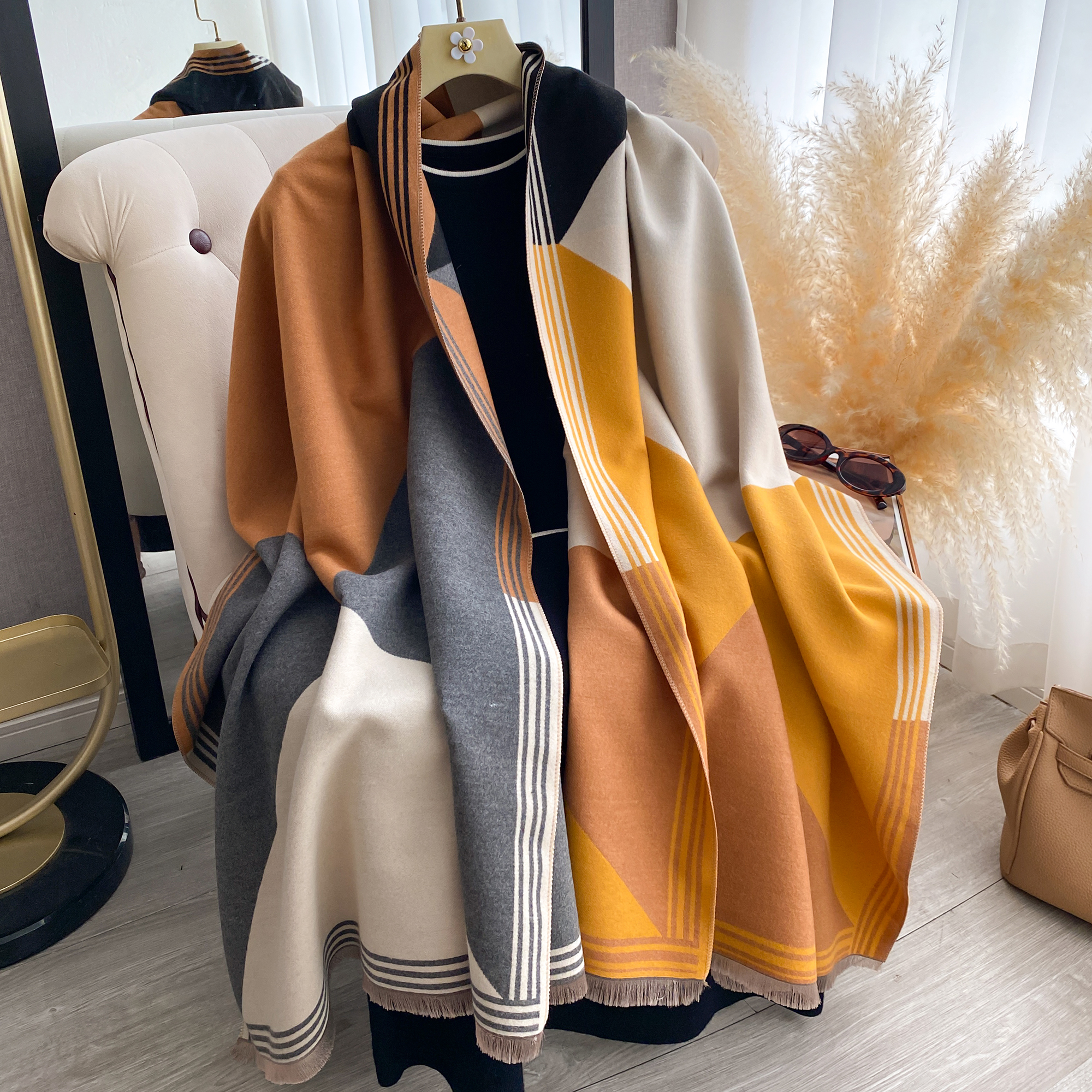 2025 Luxury Winter Cashmere Sc - Woven Scarf Blanket ulasan dan harga