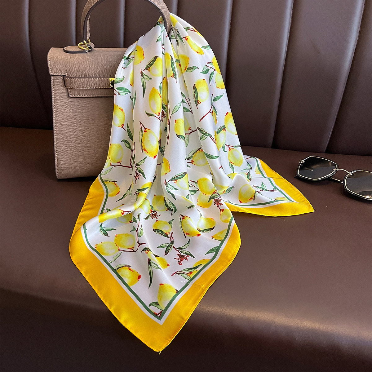 2025 New Yellow Lemon Print Sq - Silk Neck Scarf ulasan dan harga