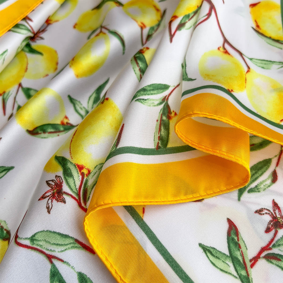 2025 New Yellow Lemon Print Sq - Silk Neck Scarf ulasan dan harga