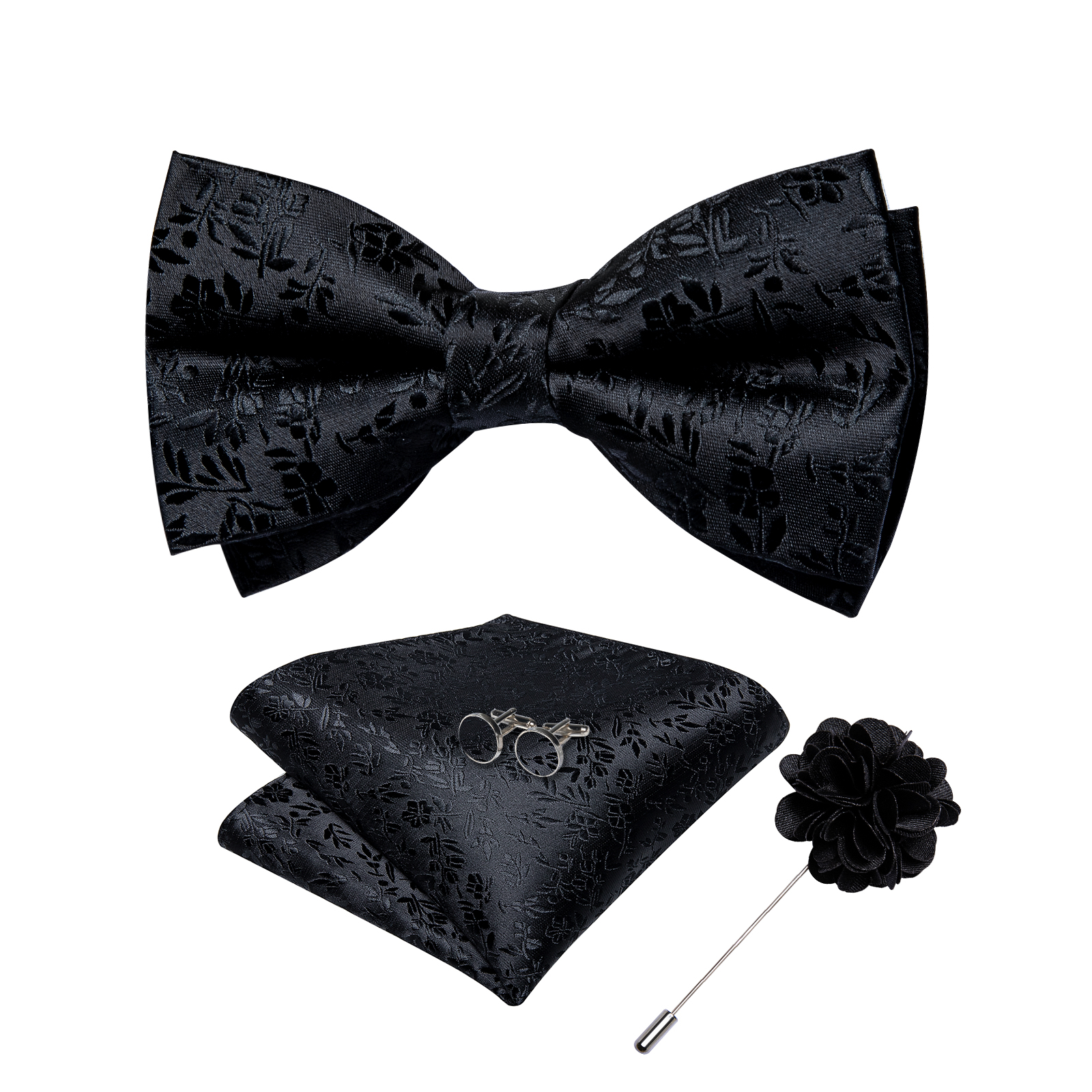 4Pcs Black Solid Floral Men's  - Bow Tie Pre Tied ulasan dan harga