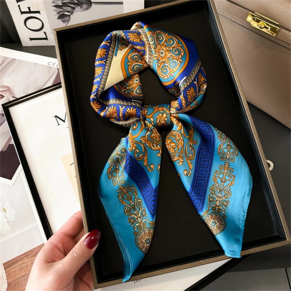 Women 70x70cm Printed Silk Pas - Ascot Neck Scarf ulasan dan harga